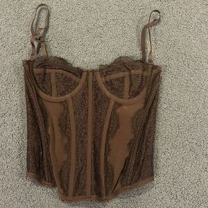 Urban Outfitters- Out From Under Modern Love Corset Top in Brown (Size: Small)